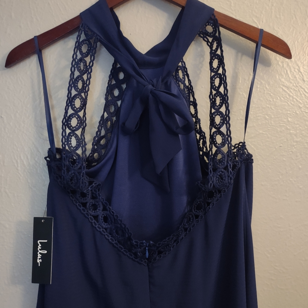 Lulus Any Sway, Shape, or Form Navy Blue Lace Halter Dress Size Large - Picture 11 of 13